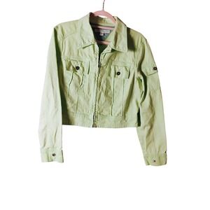 VTG Tommy Hilfiger Cropped  Green Jean Jacket, Size XL‎